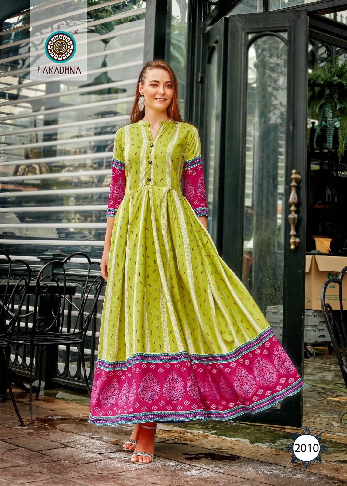 Aradhna Fashion Stripy 2 Cotton Wholesale Anarkali Kurti Collection